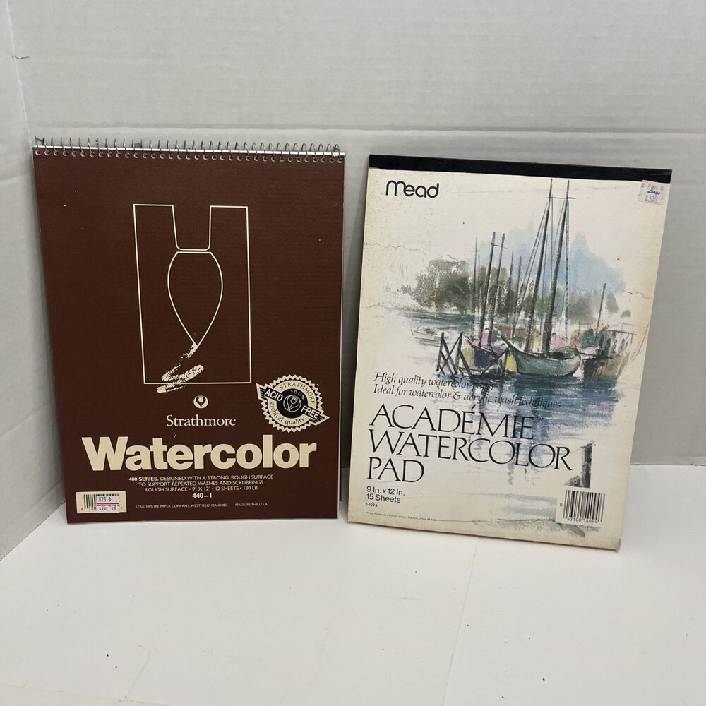 Lot Of 2 Vintage Water Color Pads Strathmore Mead 12 Sheets 15 Sheets